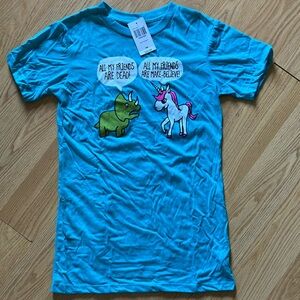 Hot Topic Blue and Green Short Sleeve Tee with Cartoon Graphic